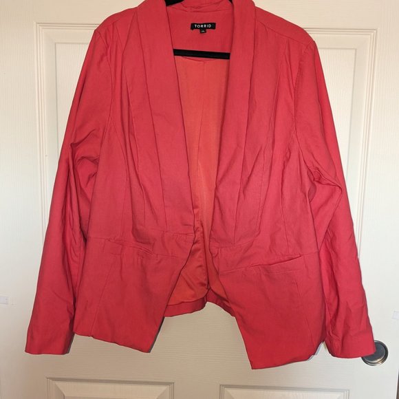 Torrid | Open Front Lined Blazer | Hibiscus/Coral | Size 3x - Picture 5 of 6
